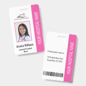 Badge photo d'identité de l'infirmière auxiliaire  (Avant & arrière)