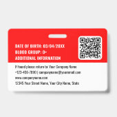 Badge Photo d'identité de sécurité Logo Code QR Rouge Em (Arrière)