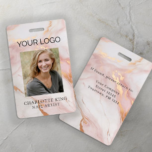 Badge photo d'identité employé Logo Rose Foncé Or