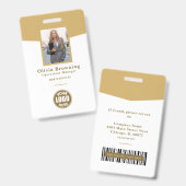 Badge Photo d'identité jaune moderne avec logo et code-b (Avant & arrière)
