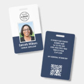 Badge Photo d'identité moderne Sécurité QR employé Bleu  (Avant & arrière)