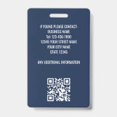 Badge Photo d'identité moderne Sécurité QR employé Bleu  (Arrière)