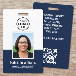Badge Photo d'identité moderne Sécurité QR employé Bleu