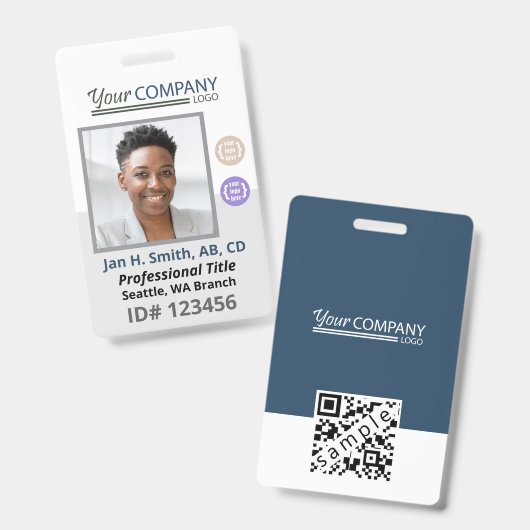 Badge Photo d'identité professionnelle blanc gris-bleu, (Avant & arrière)