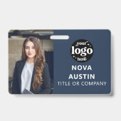 Badge Photo d'identité professionnelle bleue avec code Q (Avant)