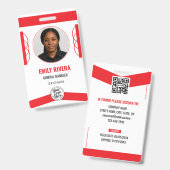 Badge Photo d'identité professionnelle moderne rouge bla (Avant & arrière)