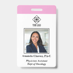 Badge Photo d'identité verticale personnalisée rose avec