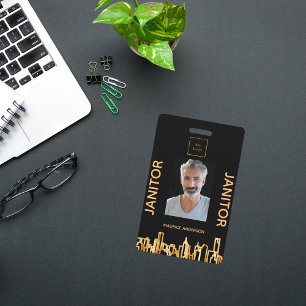Badge Photo du directeur logo en or noir ville skyline