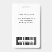 Badge Photo du logo personnalisé de l'employé Médicale (Back)