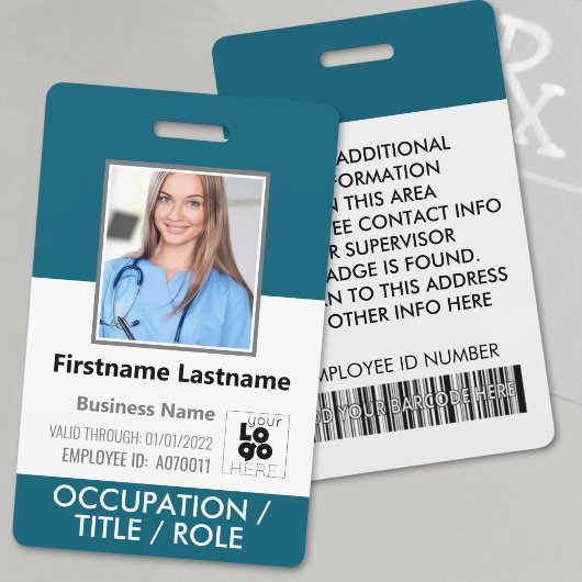 Badge Photo du personnel personnalisé, Code-barres, + Lo