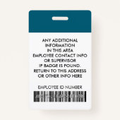 Badge Photo du personnel personnalisé, Code-barres, + Lo (Dos)
