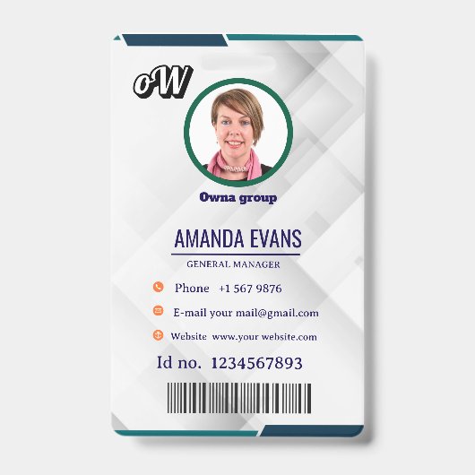 Badge photo employé logo ou code QR blanc (Avant)