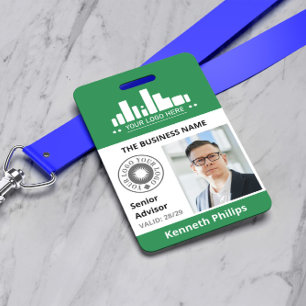 Badge Photo en vert profond et 2 logos ID employé