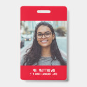 Badge Photo enseignant infirmière rouge nom (Arrière)