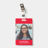 Badge Photo enseignant infirmière rouge nom (Arrière avec clip)