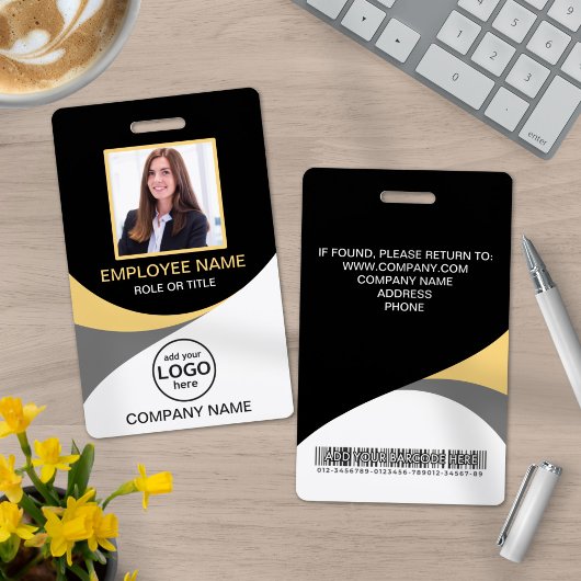 Badge Photo Entreprise Employé Code-barre Noir Jaune