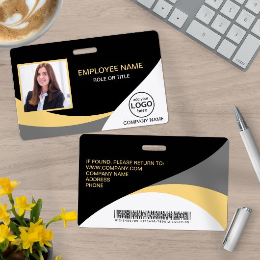 Badge Photo Entreprise Employé Code-barre Noir Jaune