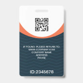 Badge Photo Entreprise Employé QR Code Bleu Orange (Arrière)
