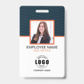 Badge Photo Entreprise Employé QR Code Bleu Orange (Avant)