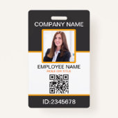 Badge Photo Entreprise Employé QR Code gris jaune (Devant)