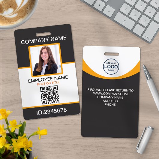 Badge Photo Entreprise Employé QR Code gris jaune