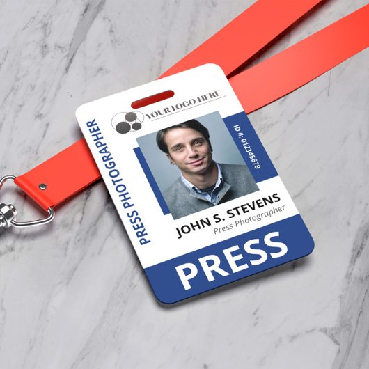 Badge Photo et logo bleu profond ID de la presse