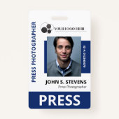 Badge Photo et logo bleu profond ID de la presse (Devant)