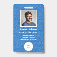Photo et logo en cuir bleu et employés