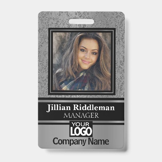 Badge photo et logo gris argent et noir (Front)