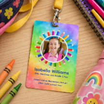 Badge photo étudiant crayons arc-en-ciel