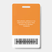 Badge Photo grand format de l'employé orange personnalis (Arrière)