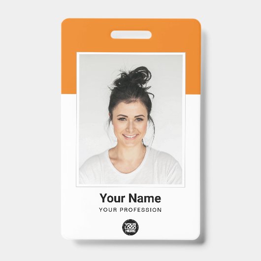 Badge Photo grand format de l'employé orange personnalis (Avant)