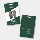Badge Photo ID Blanc Vert (Avant & arrière)