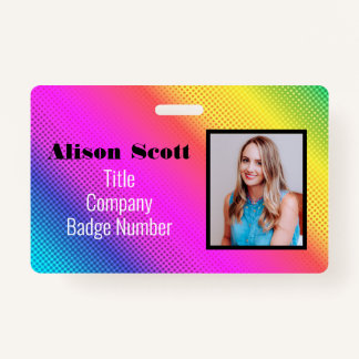 Badge Photo ID Bright Neon Modern Rainbow Business