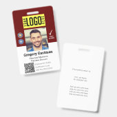 Badge photo ID Code QR employé Rouge Blanc (Avant & arrière)