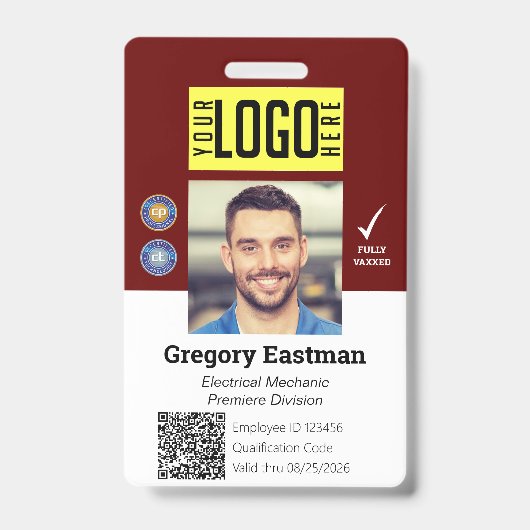 Badge photo ID Code QR employé Rouge Blanc (Avant)