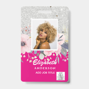 Badge PHOTO ID EMPLOYÉ VIP PASS Fleurs de Parties scinti