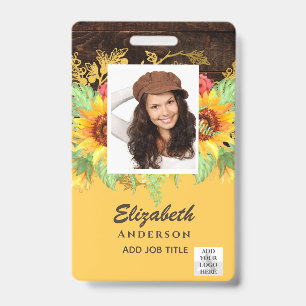 Badge PHOTO ID EMPLOYÉ VIP PASS Tournesols RUSTIQUES