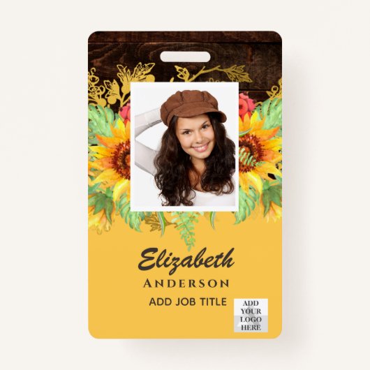 Badge PHOTO ID EMPLOYÉ VIP PASS Tournesols RUSTIQUES (Devant)