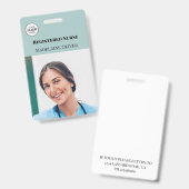 Badge photo ID infirmière sarcelle logo simple (Avant & arrière)