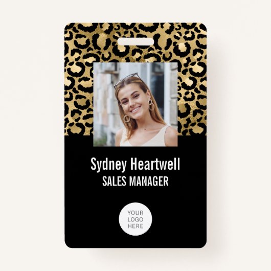 Badge Photo Logo Code à barres Gold Empreinte de léopard (Devant)