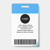 Badge Photo, Logo, Code-barres de l'employé de la sociét (Arrière)