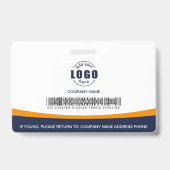 Badge Photo Logo Code-barres Employé Entreprise Orange (Dos)