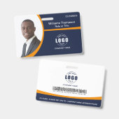 Badge Photo Logo Code-barres Employé Entreprise Orange (Recto et verso)