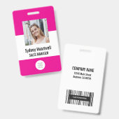 Badge Photo Logo Code-barres Rose-Chaud (Avant & arrière)