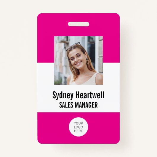 Badge Photo Logo Code-barres Rose-Chaud (Devant)