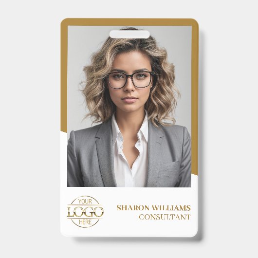 Badge Photo & Logo de l'employé White Gold moderne (Face)