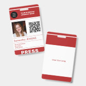 Badge Photo logo QR CODE laissez-passer de presse ID (Front & Back)