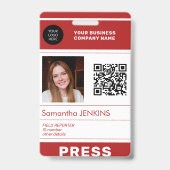 Badge Photo logo QR CODE laissez-passer de presse ID (Front)
