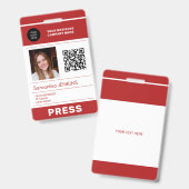 Badge Photo logo QR CODE press pass ID (Avant & arrière)